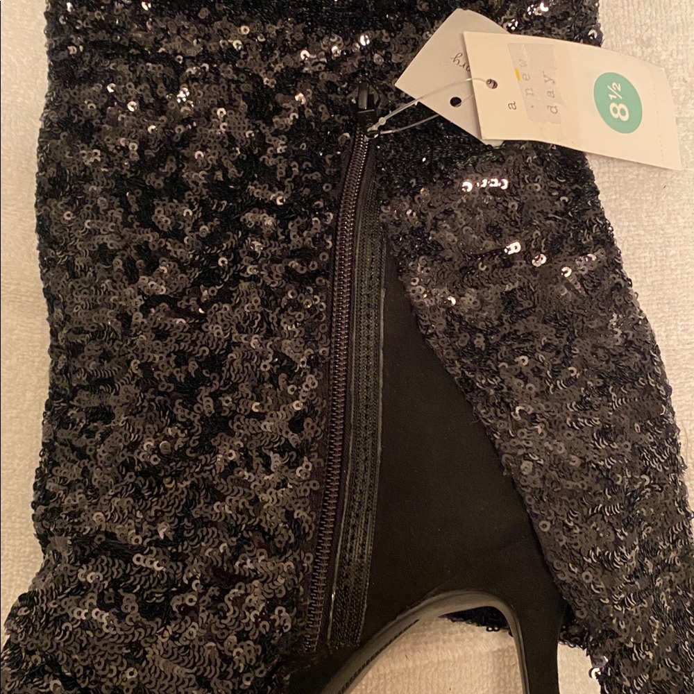 A New Day Black Sequins 1/2 Zip Heeled Boots… - Picture 5 of 9